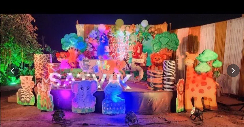 Jungle safari fifth birthday stage design by Fine Events Pune